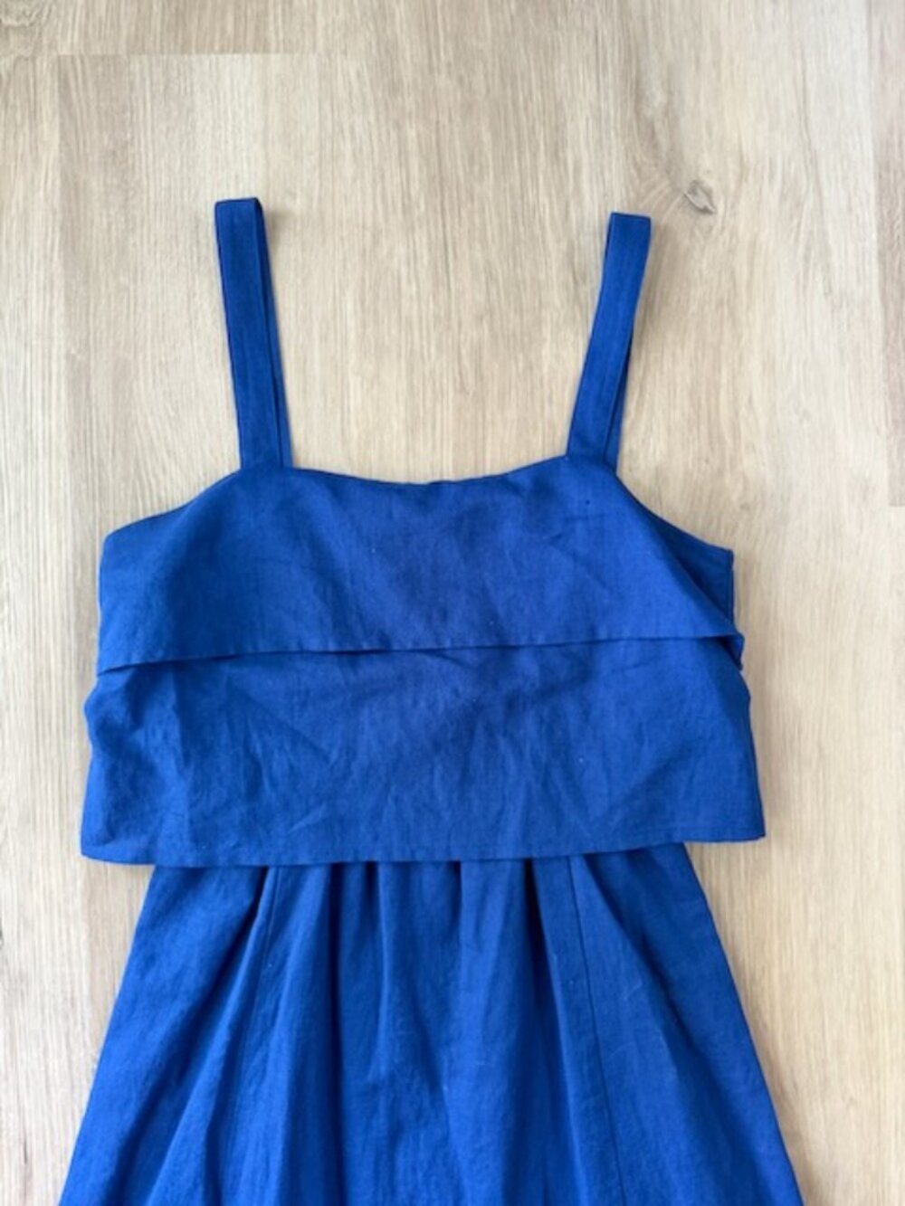 Sezane Blue Linen Tiered Mini Dress Sz 36 - Picture 2 of 8
